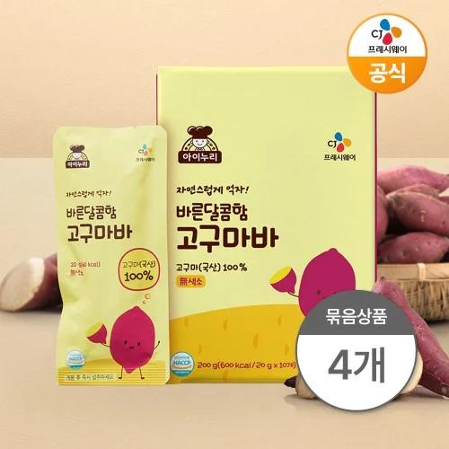 [07981] CJ 아이누리 국산 바른달콤함 고구마바 20g x 10입 고구마말랭이 200g, 4개