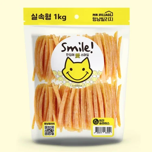[08052] 스마일 강아지 대용량 간식 닭가슴살 간식 사사미 치킨 슬라이스 1kg