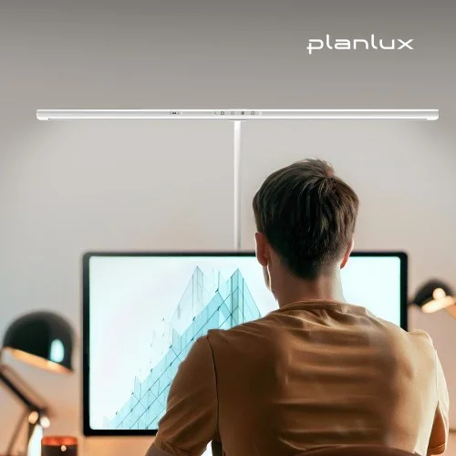 [08503] 플랜룩스 책상 스탠드 LED 와이드 모티프로 클램프 모니터 공부 시력보호 조명 독서등