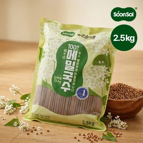 [09193] 순솔 메밀면 메밀 국수 소바 모밀 냉모밀 100% 순메밀 2.5kg, 1개