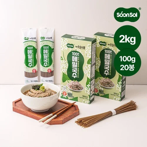 [09214] 순솔 메밀면 메밀 국수 소바 모밀 냉모밀 100% 순메밀 1kg, 2개