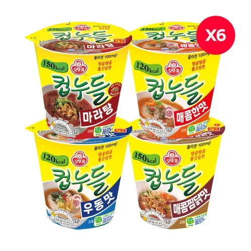 [09279] 오뚜기 컵누들 마라탕 6개+매콤한맛 6개+우동맛 6개+매콤찜닭맛 6개
