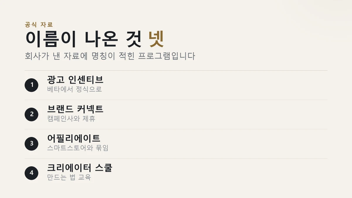 네이버 클립 창작자 지원 프로그램 네 가지 카드