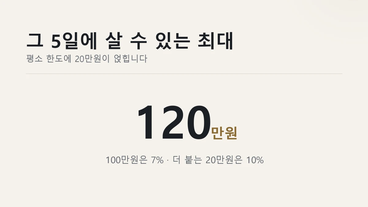 5일 동안 살 수 있는 최대 120만원을 표시한 그림