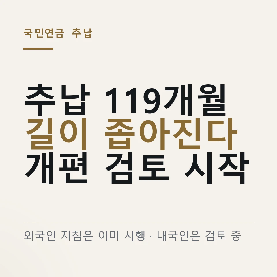 국민연금 추납 제도가 개편 검토에 들어가 119개월 상한이 줄어들 수 있다는 것을 정리한 그림