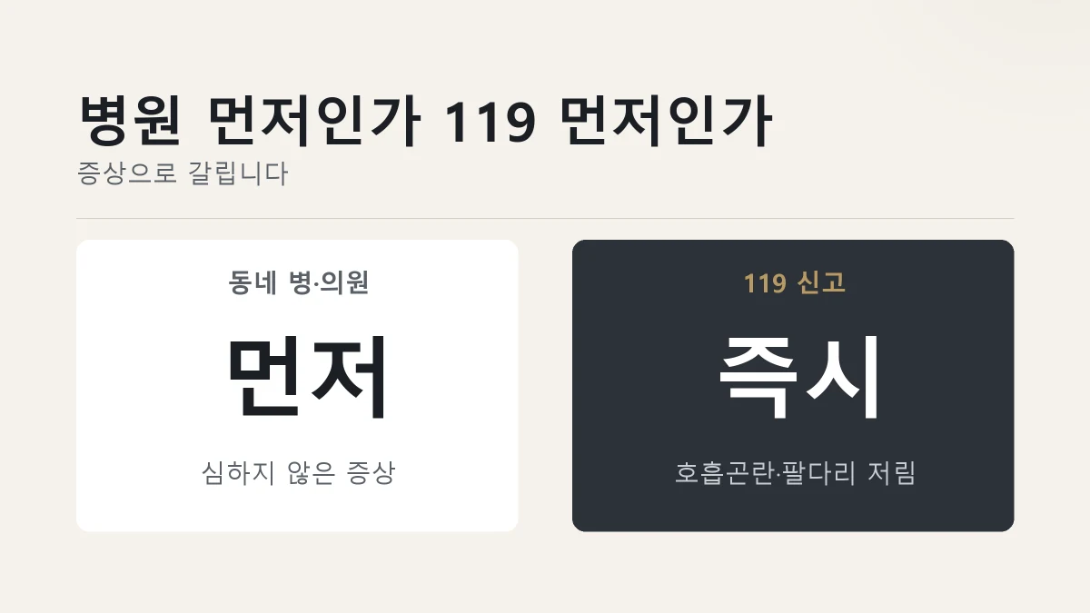 동네 병의원과 119 신고가 나뉘는 기준을 견준 그림