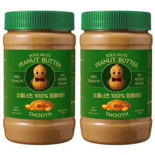 쏘울너츠 100% 땅콩버터 스무스, 500g, 2개