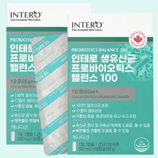 인테로 생유산균 프로바이오틱스 밸런스 100, 500mg, 60캡슐, 2박스