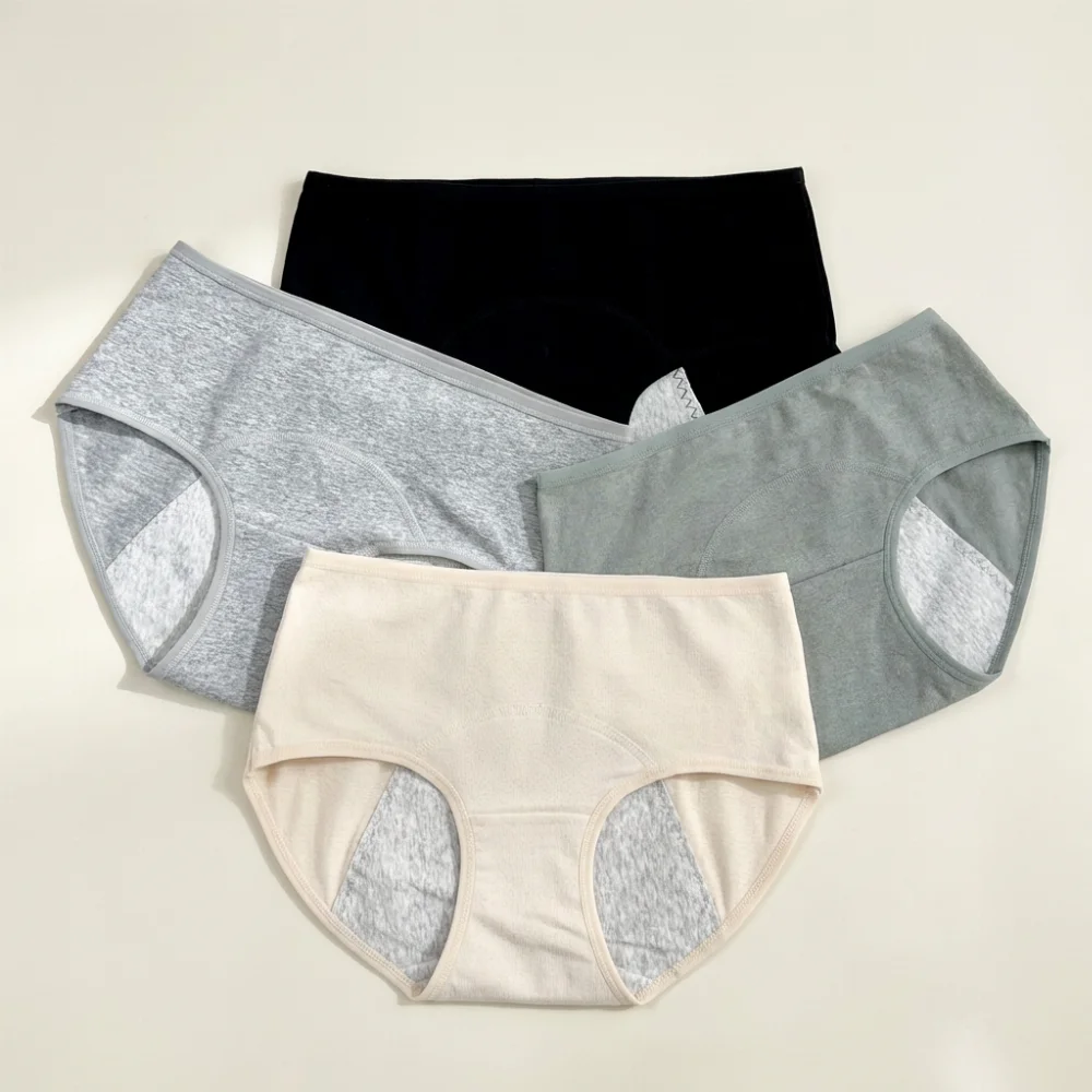 라이프그래피 위생 순면 생리팬티, 스킨+블랙+그레이+진그레이, L, 4개