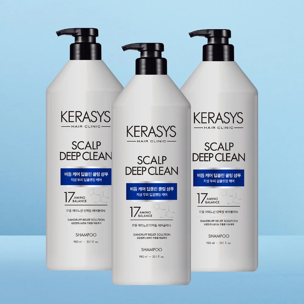 케라시스 두피 비듬케어 딥클린 쿨링 단백질 샴푸, 980ml, 3개
