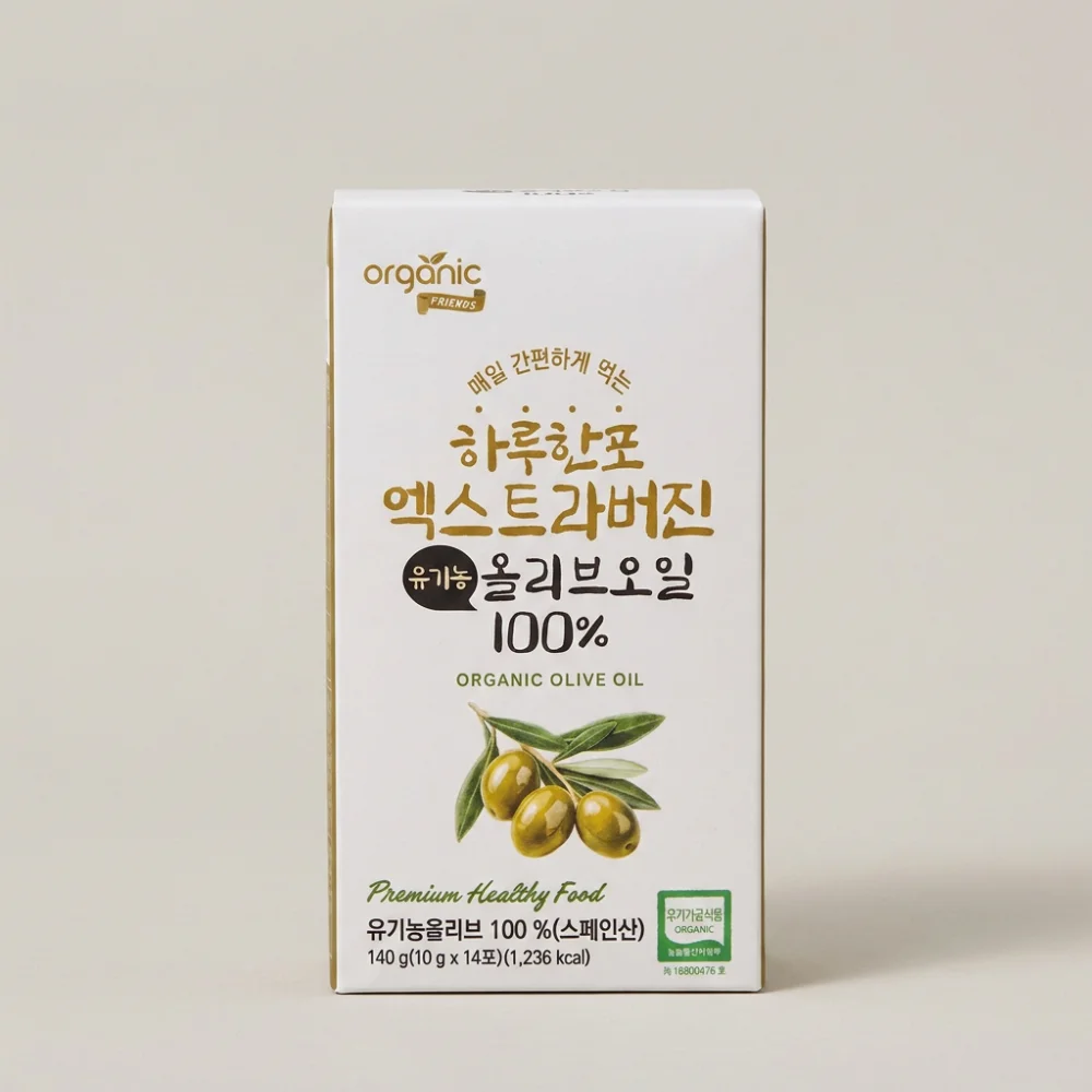 오가닉프렌즈 하루한포 엑스트라버진 유기농 올리브오일 100%, 14포, 140g, 2개