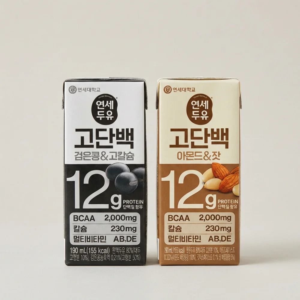연세두유 고단백, 검은콩&고칼슘 190ml 24팩 + 아몬드&잣 190ml 24팩, 48팩