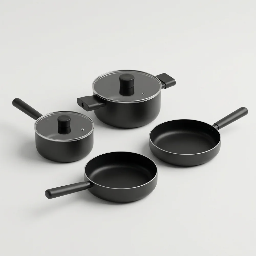모누아 멀티팬 냄비 블랙 4종 세트, 편수냄비 18cm + 양수냄비 20cm + 멀티팬 24cm + 멀티팬 26cm, 1세트