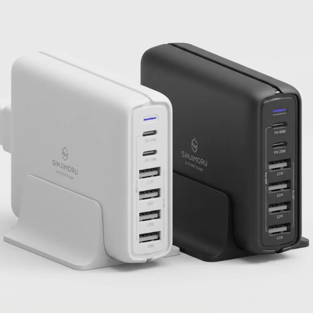 신지모루 90W 6포트 PPS 접지 초고속 멀티 C타입 USB PD 충전기 어댑터, 블랙, 1개