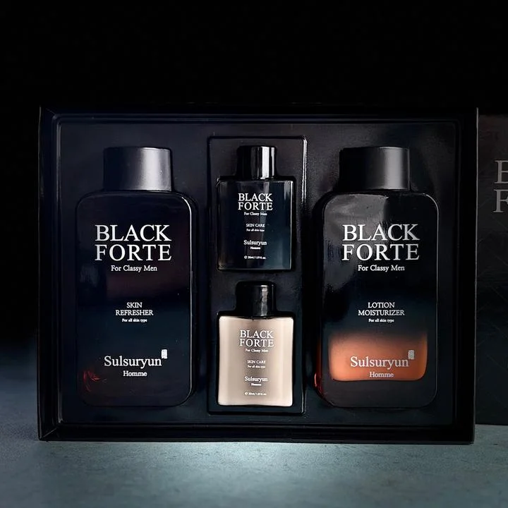 [03883] 설수련 블랙 포르테 옴므 2종세트, 스킨 리프레셔, 150ml, 1개 + 로션 모이스처라이저, 150ml, 1개 + 휴대용 스킨 리프레셔, 30ml, 1개 + 휴대용 로션 모이스처라이저, 30ml, 1개