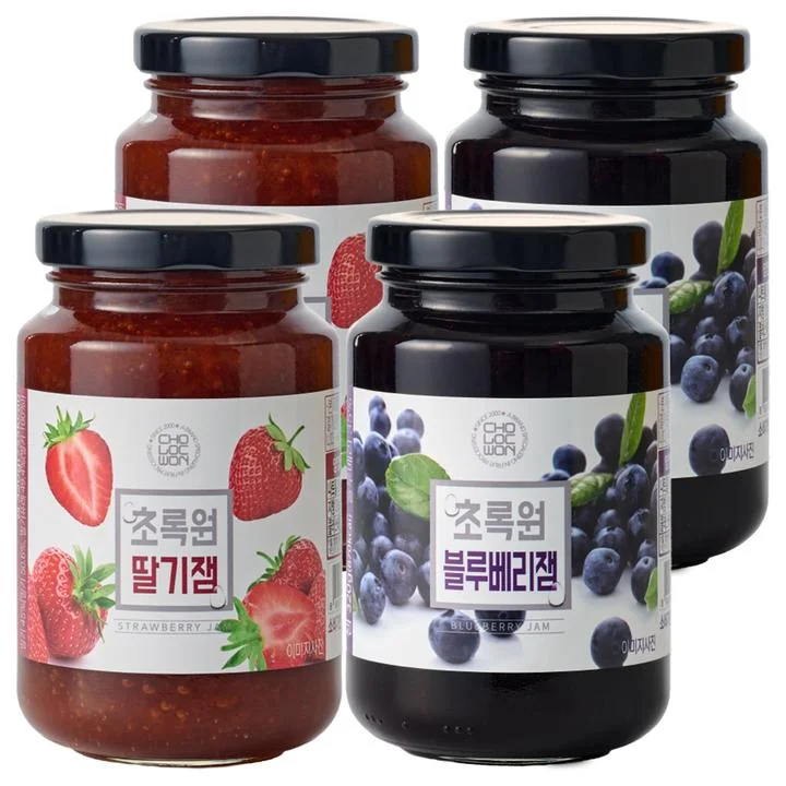 [03980] 초록원 딸기잼, 320g, 2개 + 블루베리잼, 320g, 2개