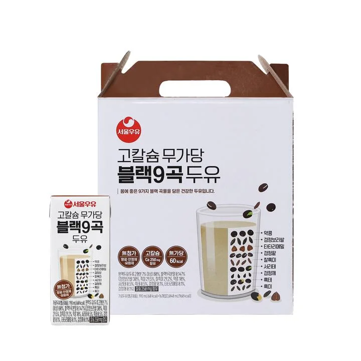 [03999] 서울우유 고칼슘 무가당 블랙9곡 두유, 190ml, 16개