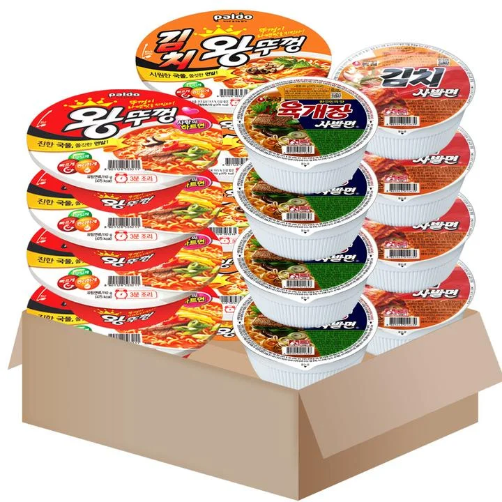 [04033] 메리박스 컵라면 세트, 농심 육개장사발면 86g 4개 + 김치사발면 86g 4개 + 팔도 왕뚜껑 110g 4개 + 김치왕뚜껑 110g 4개, 1세트