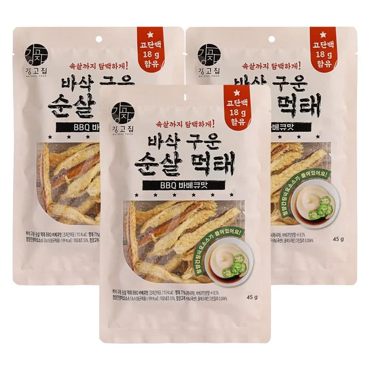 [05120] 강고집 바삭 구운 순살 먹태 BBQ 바베큐맛, 45g, 3개