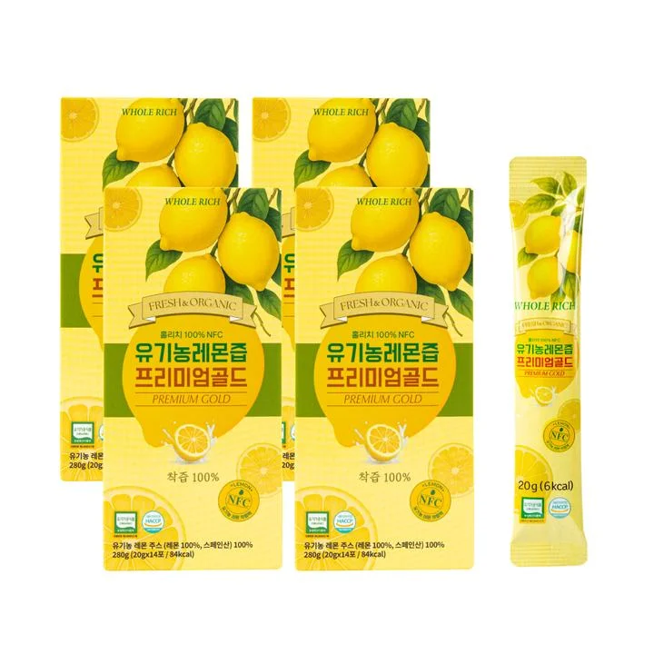 [05741] 홀리치 100% NFC 유기농 레몬즙 프리미엄 골드, 20g, 14포, 4박스