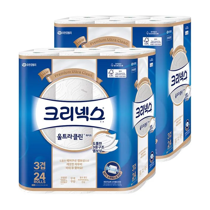 [06196] 크리넥스 울트라클린, 3겹, 25m, 24롤, 2팩