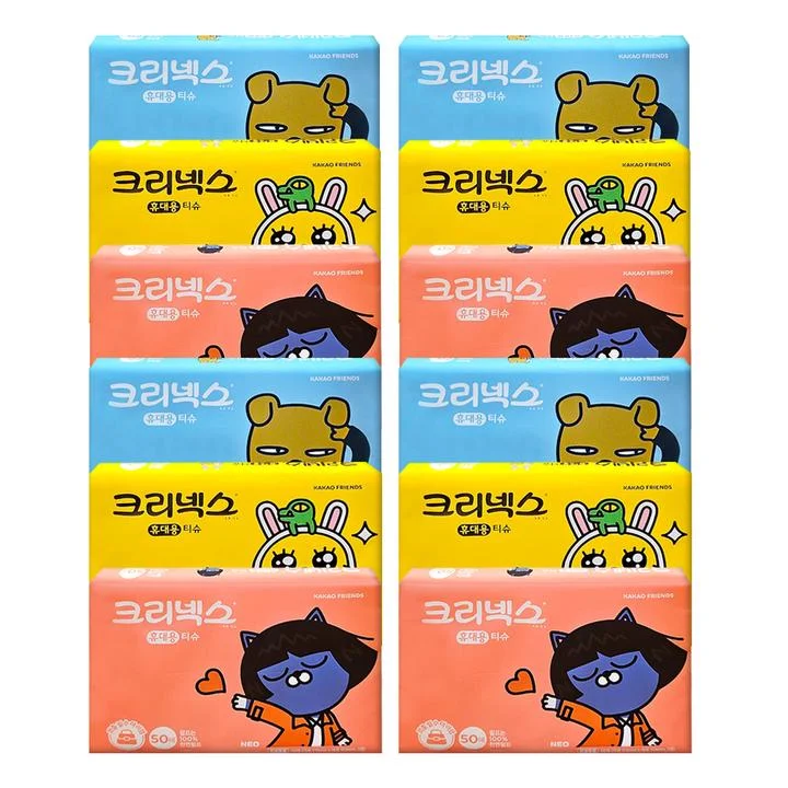[06216] 크리넥스 카카오프렌즈 휴대용 티슈, 50매, 12개