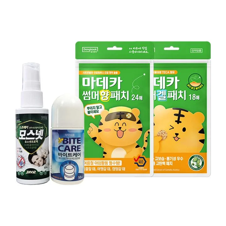 [06277] 썸머 해충 퇴치 4종, 모스넷스프레이 + 바이트케어 + 향패치 + 겔패치, 1세트