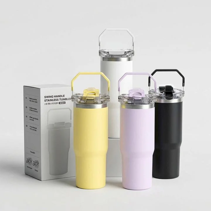 [06344] 가쯔 스윙 핸들 스텐 텀블러, 화이트, 900ml, 1개