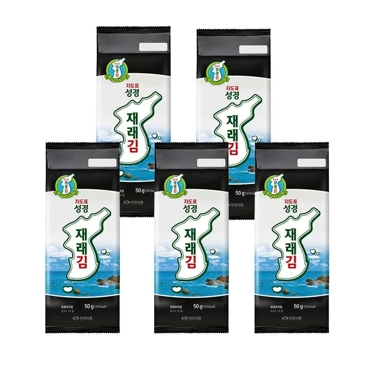 [07919] 지도표성경김 보성 녹차 도시락김, 50g, 5봉, 1개
