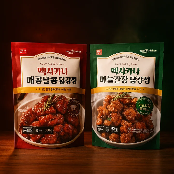 [08280] 멕시카나 닭강정, 매콤달콤맛, 500g, 1개 + 마늘간장맛, 500g, 1개