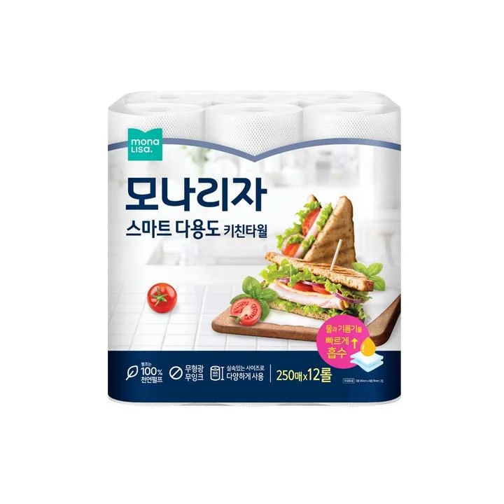 [08522] 모나리자 스마트 다용도 키친타올, 250매, 12롤, 1팩