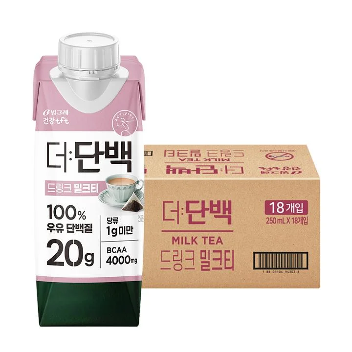[08652] 빙그레 더단백 드링크, 밀크티맛, 250ml, 18개