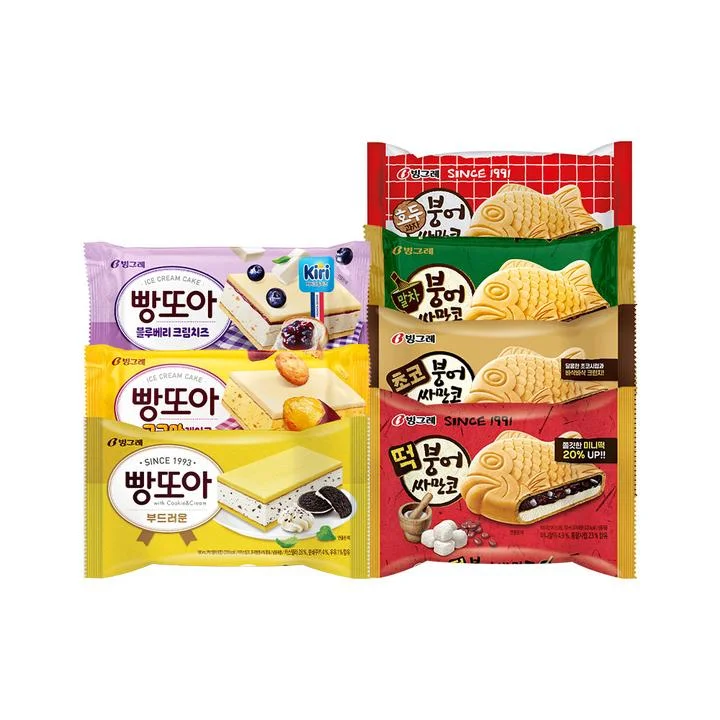 [08695] 빙그레 붕어싸만코 4종 + 빵또아 3종 혼합, 30개, 1세트