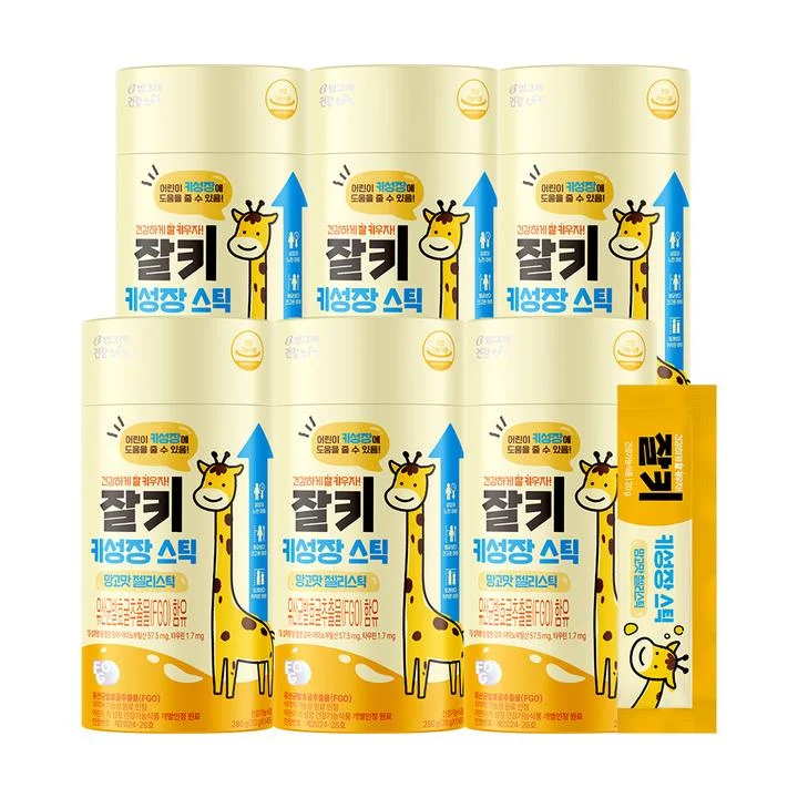 [08834] 빙그레 잘키 키성장 스틱 망고맛 젤리스틱, 14포, 6박스