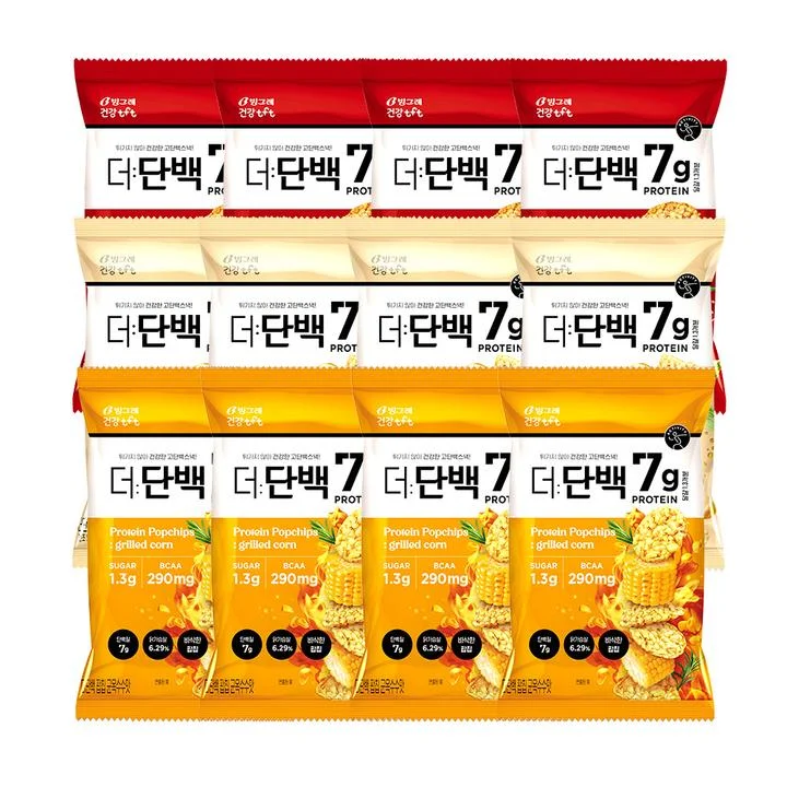 [08850] 빙그레 더단백 팝칩, 군옥수수, 매콤살사, 허니갈릭, 44g, 1세트