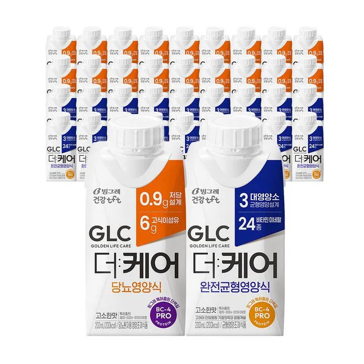 [08988] 빙그레 GLC 더케어, 200ml, 당뇨 영양식 18팩 + 완전균형식 18팩, 1세트