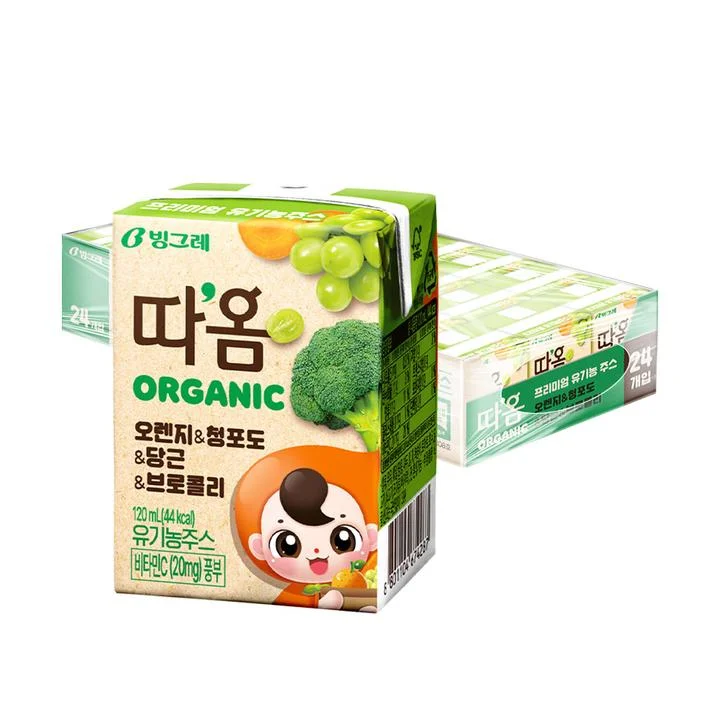 [09025] 빙그레 따옴 유기농주스 오렌지, 120ml, 24팩, 1세트