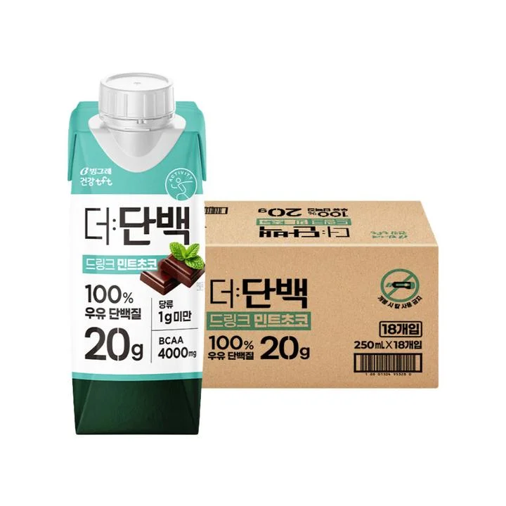 [09118] 빙그레 더단백 드링크 민트초코 프로틴음료, 250ml, 18팩
