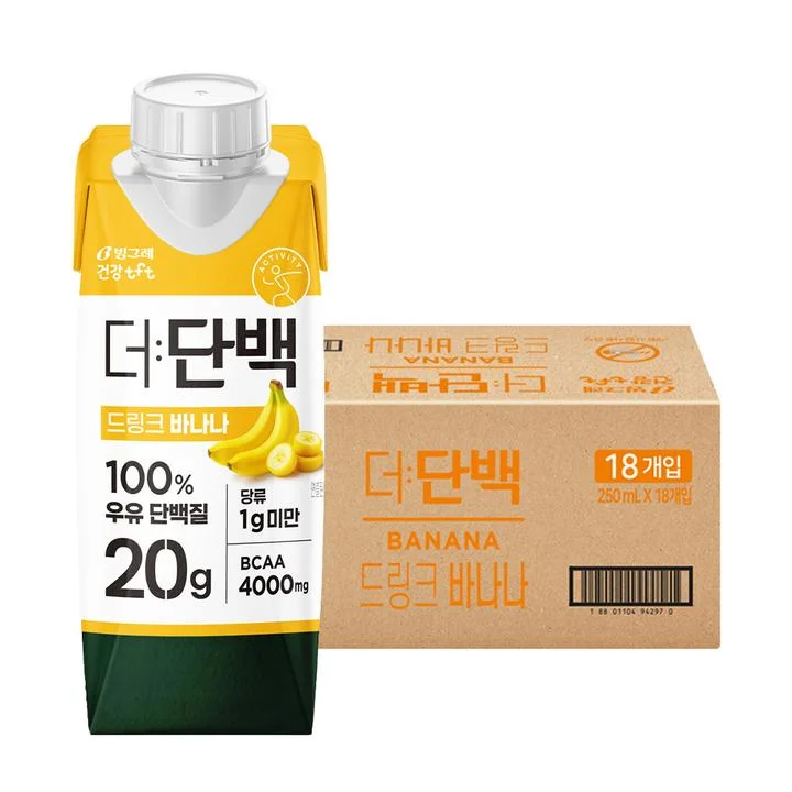 [09180] 빙그레 더단백 드링크, 바나나맛, 250ml, 18개